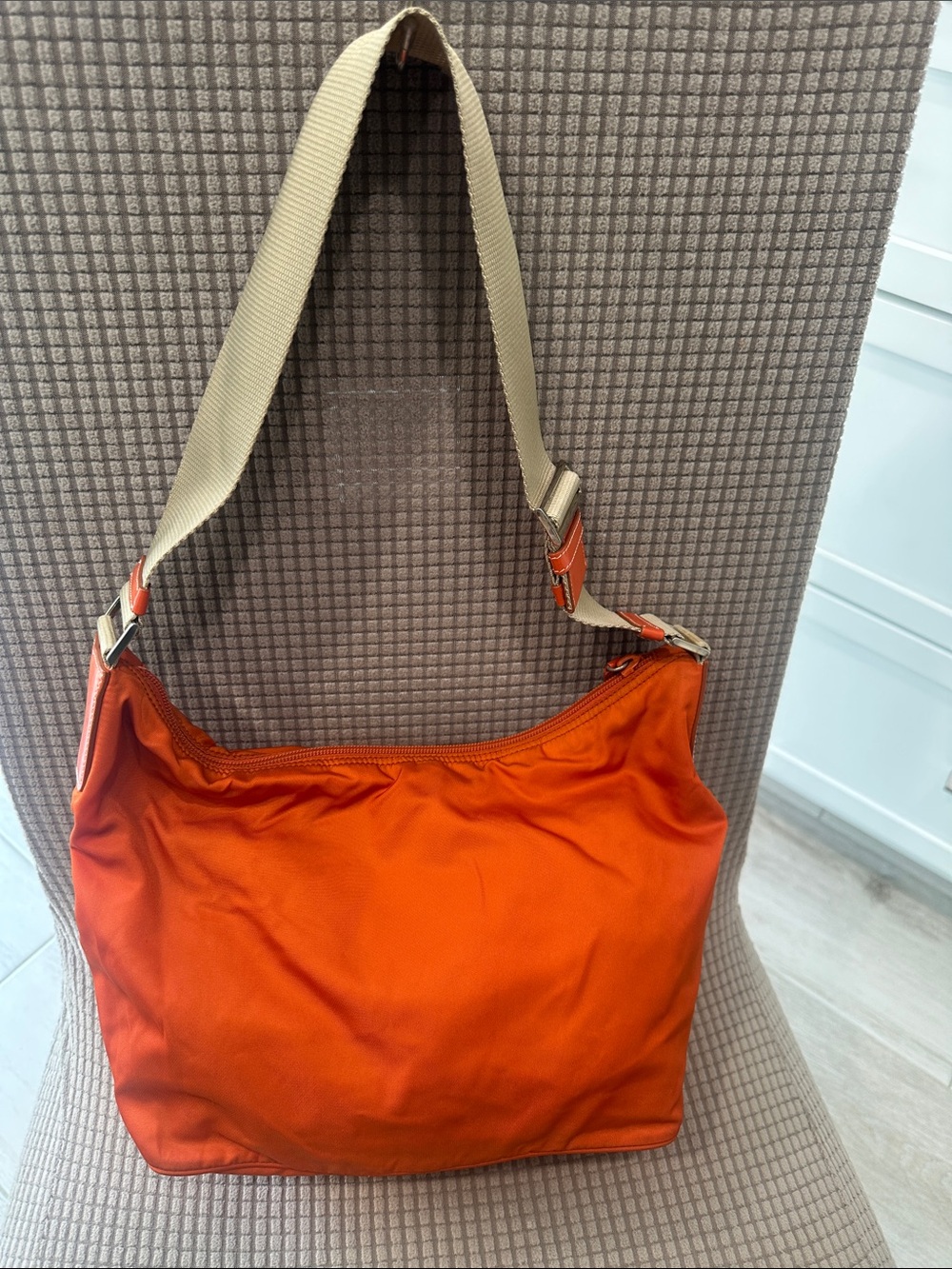 Prada Orange Nylon Shoulder Bag with Beige Strap - Picture 6 of 13